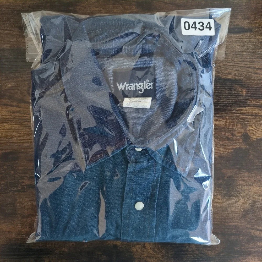 Wrangler Mens Long Sleeve Denim Western Shirt XL Blue Cotton Snap Front - Picture 9 of 9